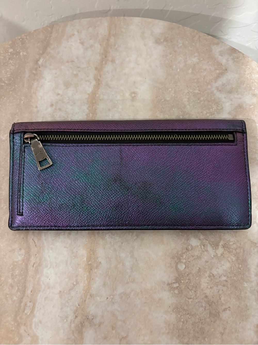 COACH Metallic oil slick Purple Leather long continental fold over snap Wallet - Picture 6 of 12